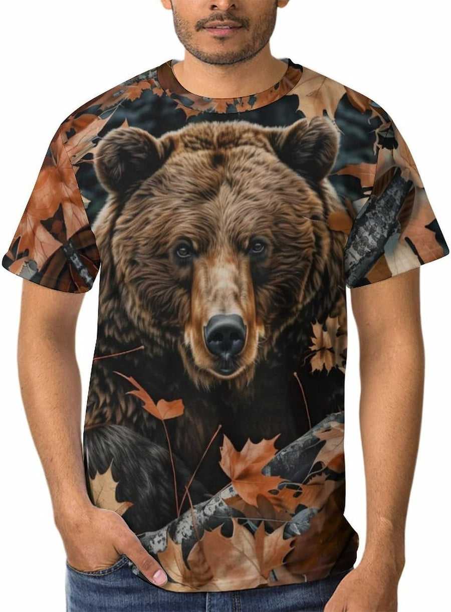 Camo Deer/Bear/Wolf Camouflage Hunting Tshirt Mens Animal Print Casual Crewneck Short Sleeve T-Shirts - Bear