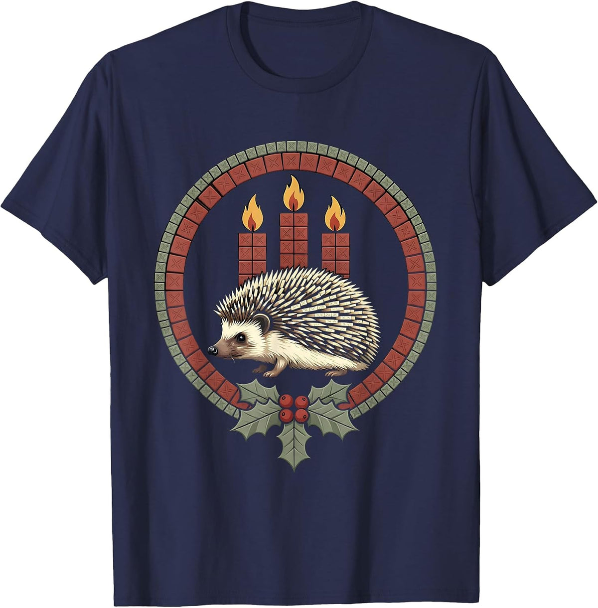 Men's Sealed Hedgehog Advent Badge Cute Christmas Animal Lover T-Shirt - Navy Blue