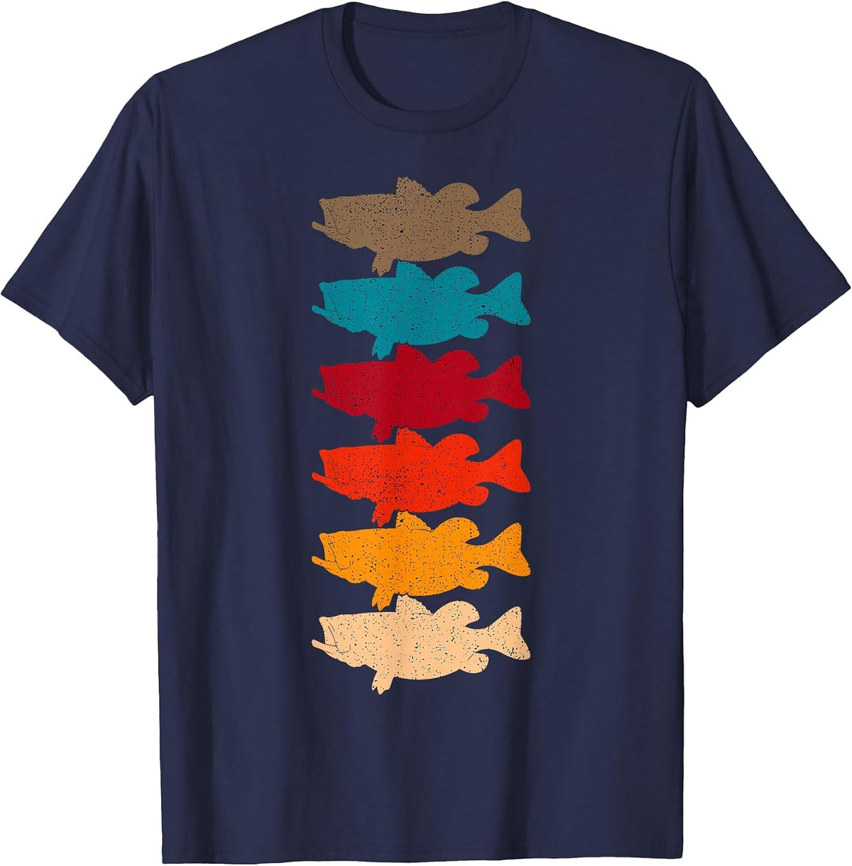 Bass Fishing Retro Vintage Fish Forest Angling Fisherman T-Shirt - Navy Blue