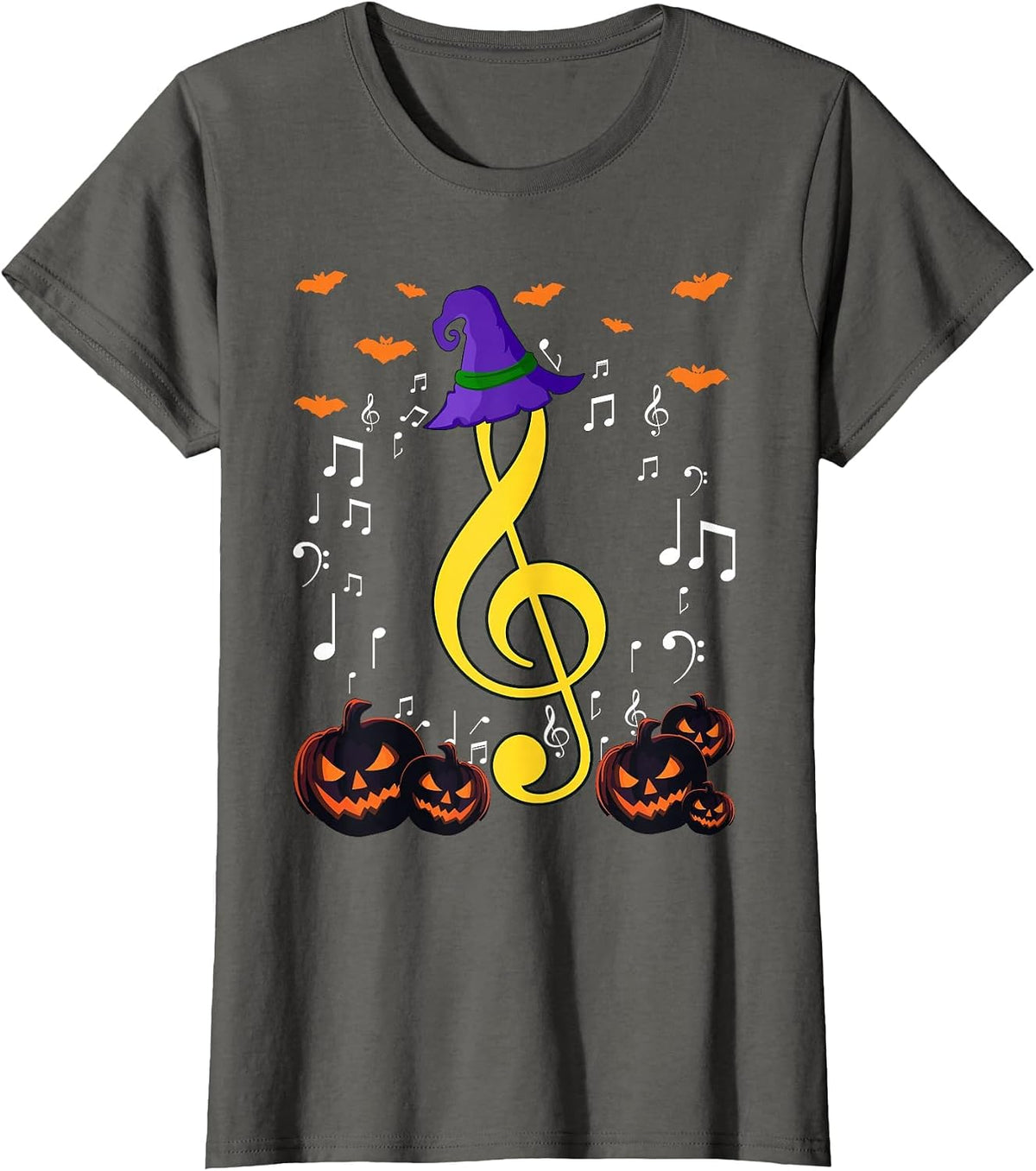 Music Note Pumpkin Fall Music Teacher Halloween Costume T-Shirt - Asphalt Grey
