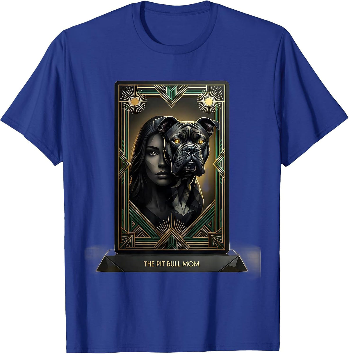 The Pit Bull Mom Art Deco Dog Mom Tarot Card Portrait T-Shirt - Royal Blue