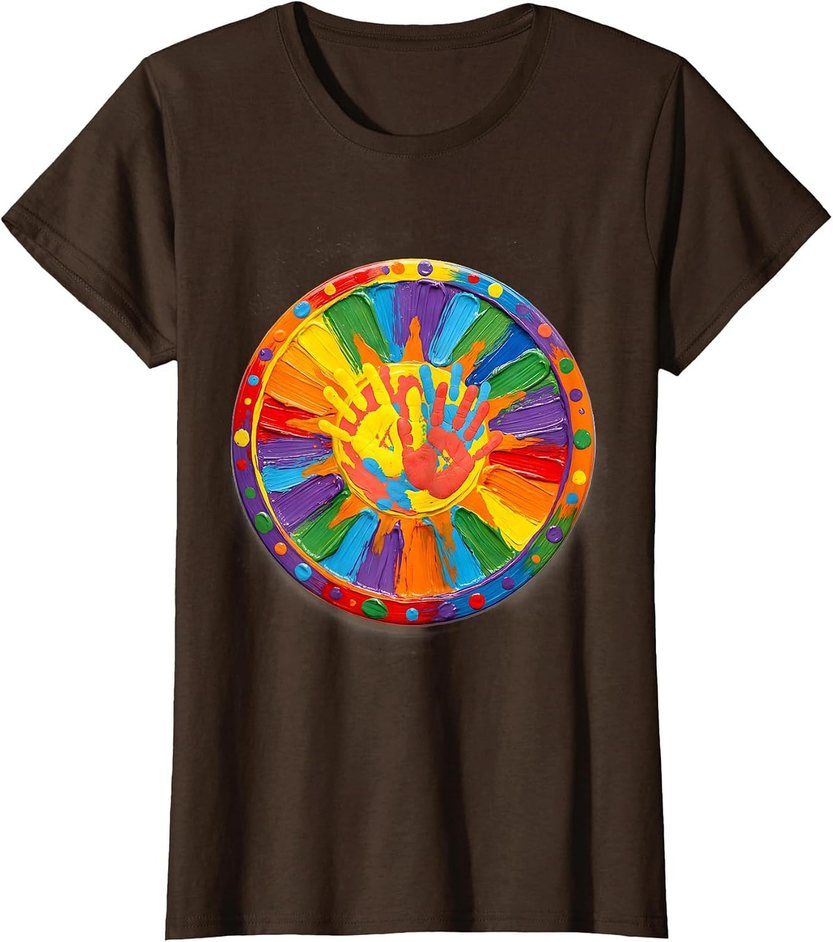 Women's Preschool Teacher Sun Finger Painting Art T-Shirt - Brown
