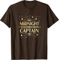 Midnight Celebration Captain New Years Eve Design T-Shirt - Brown