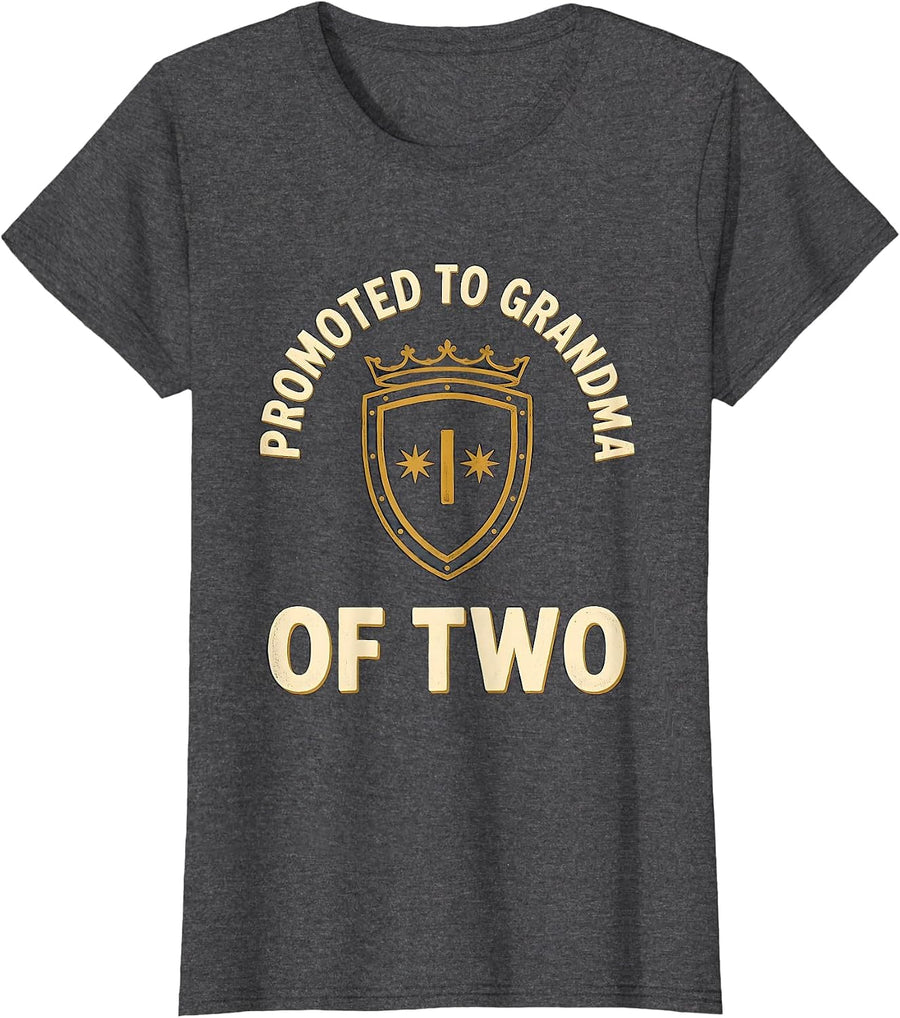 Women's Promoted To Grandma Of Two Whimsical Pregnancy Announcement T-Shirt - Dark Heather Grey