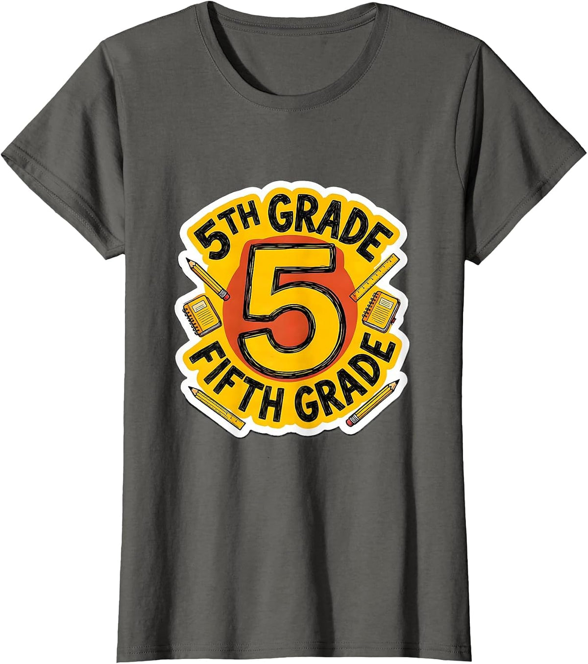 Women's 5TH GRADE FIFTH GRADE Typography Team Back To School T-Shirt - Asphalt Grey