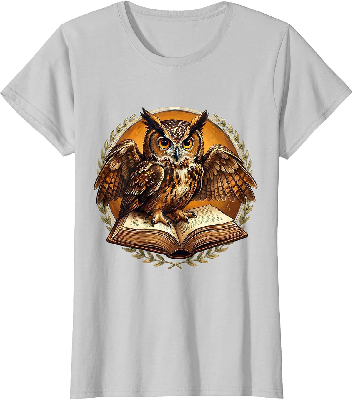 Owl on Textbook Teacher Life Graphic Design T-Shirt - Silver Grey