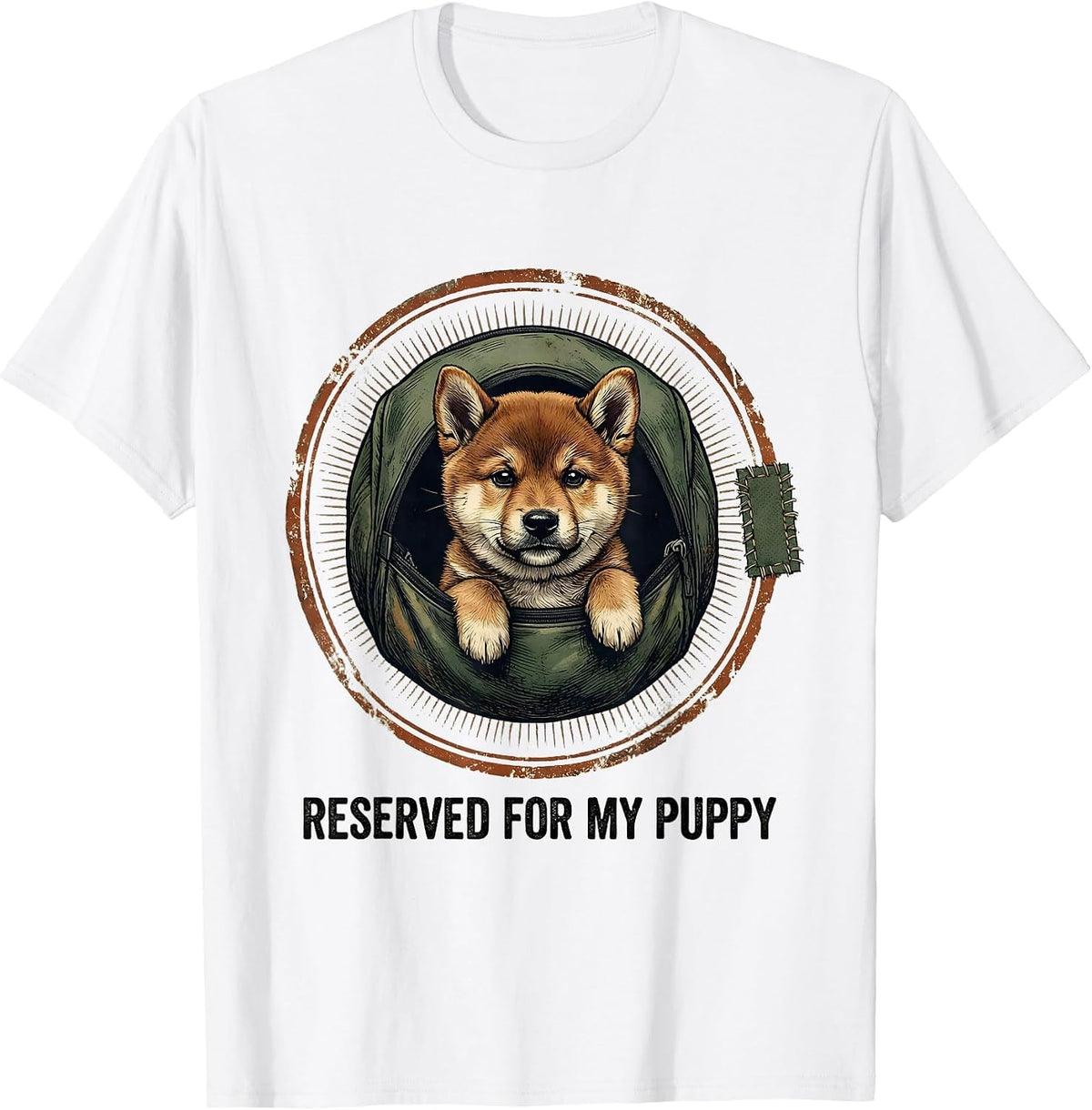 Men's Reserved For My Puppy Vintage Cute Shiba Inu Puppy Pouch T-Shirt - White