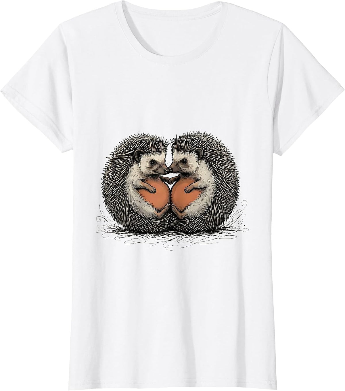 Women's Cute Hedgehogs Hand-Sketched Animal Lover Humor T-Shirt - White