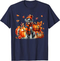 Great Dane Thanksgiving Leopard Pumpkins Fall Leaves Lover T-Shirt - Navy Blue