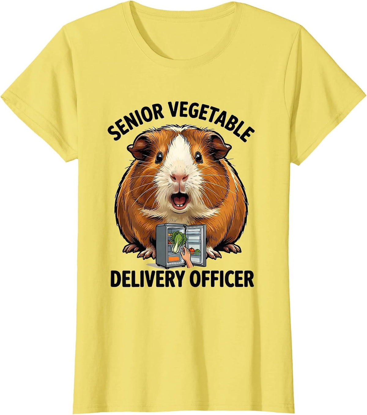 Senior Vegetable Delivery Officer Cute Guinea Pig Pet Lover T-Shirt - Lemon Yellow