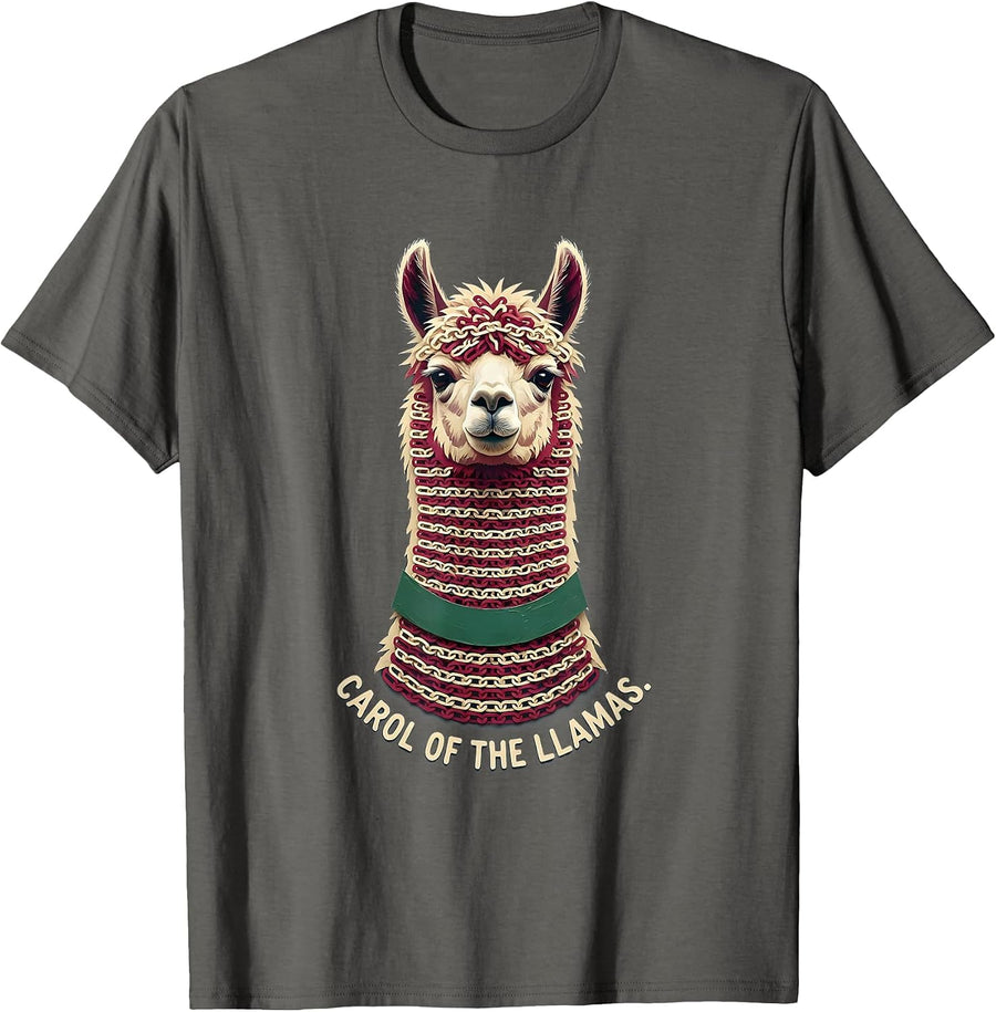 Carol Of The Llamas Funny Llama Christmas Animal Lover Gift T-Shirt - Asphalt Grey