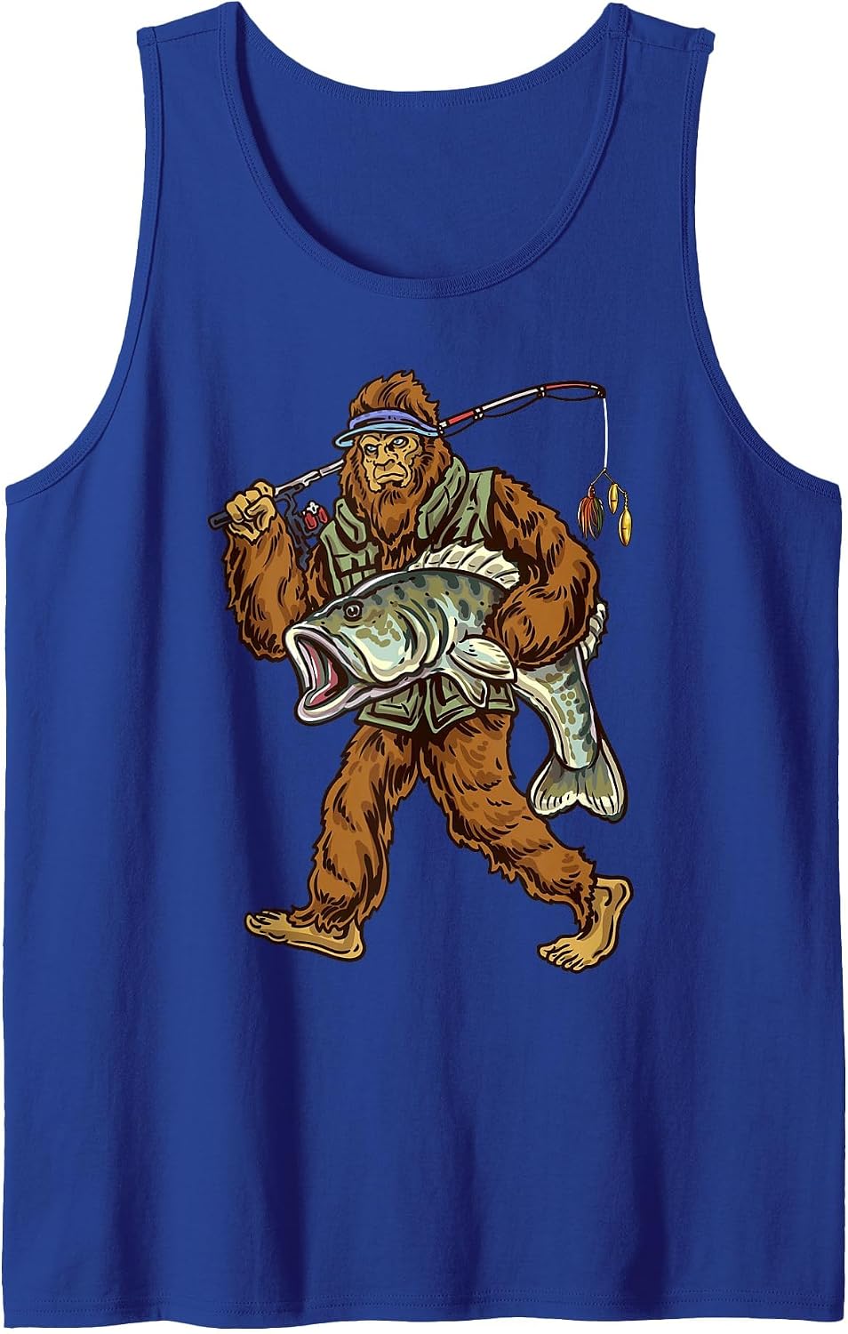 Largemouth Bass Fishing Bigfoot Fisherman Tank Top - Royal Blue