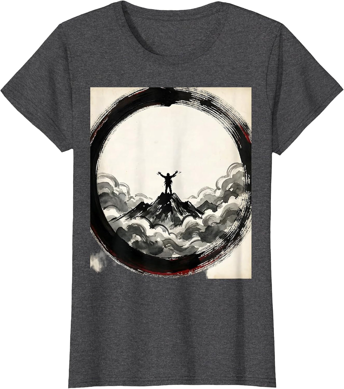 Women's Hiker Summit Above the Clouds Mountain Illustration T-Shirt - Dark Heather Grey