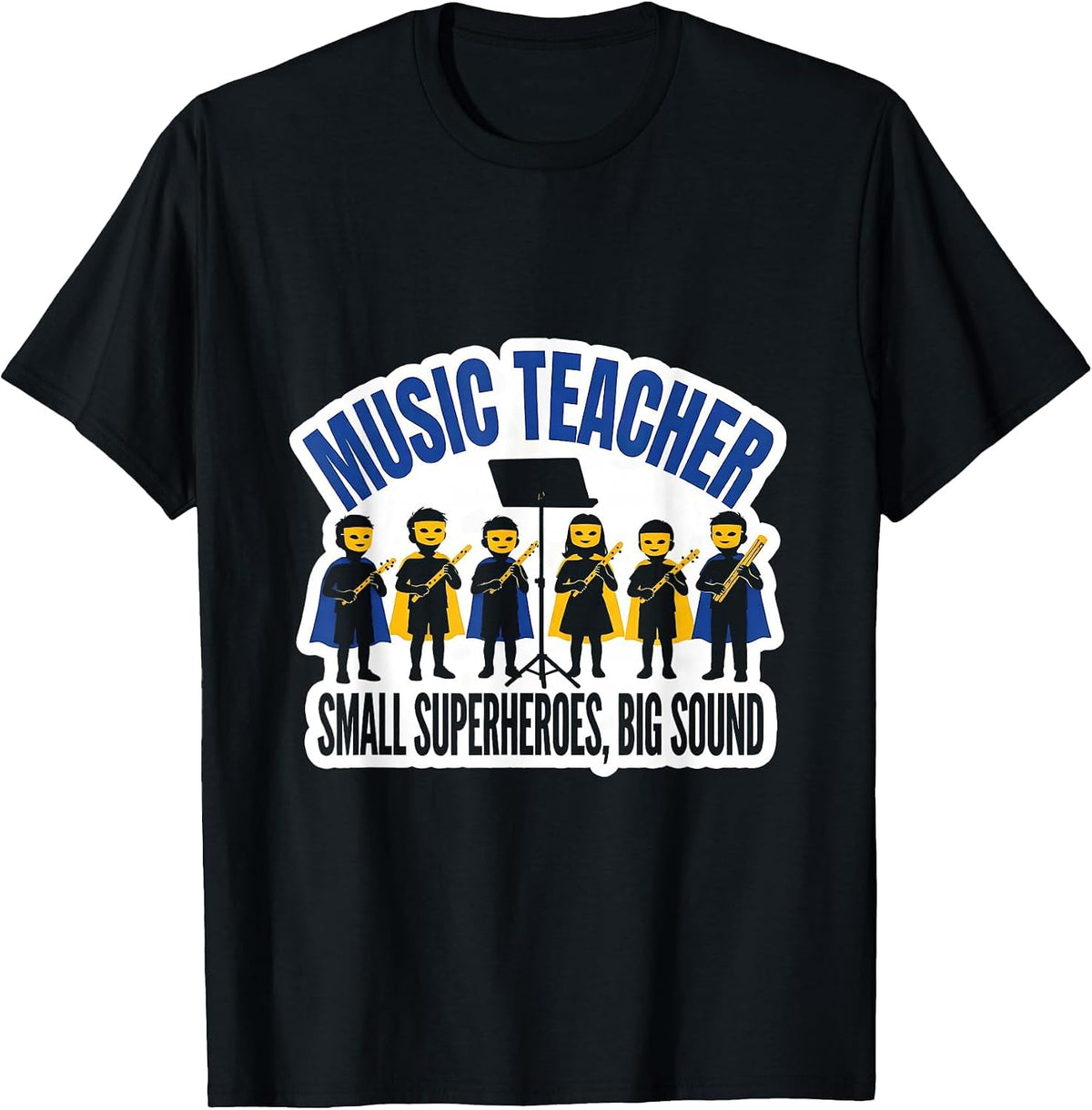 Men's Music Teacher Small Superheroes Big Sound Teacher T-Shirt - Black