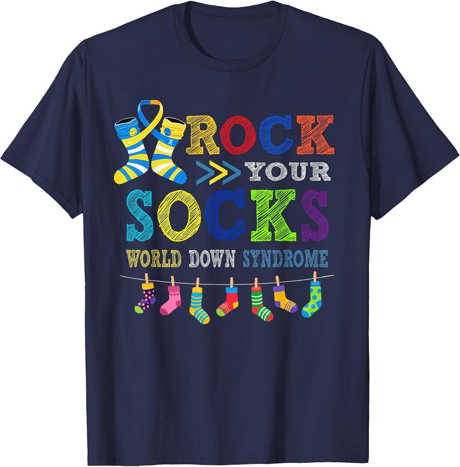 Rocks Your Socks World Down Syndrome Kid Men Women T-Shirt - Navy Blue