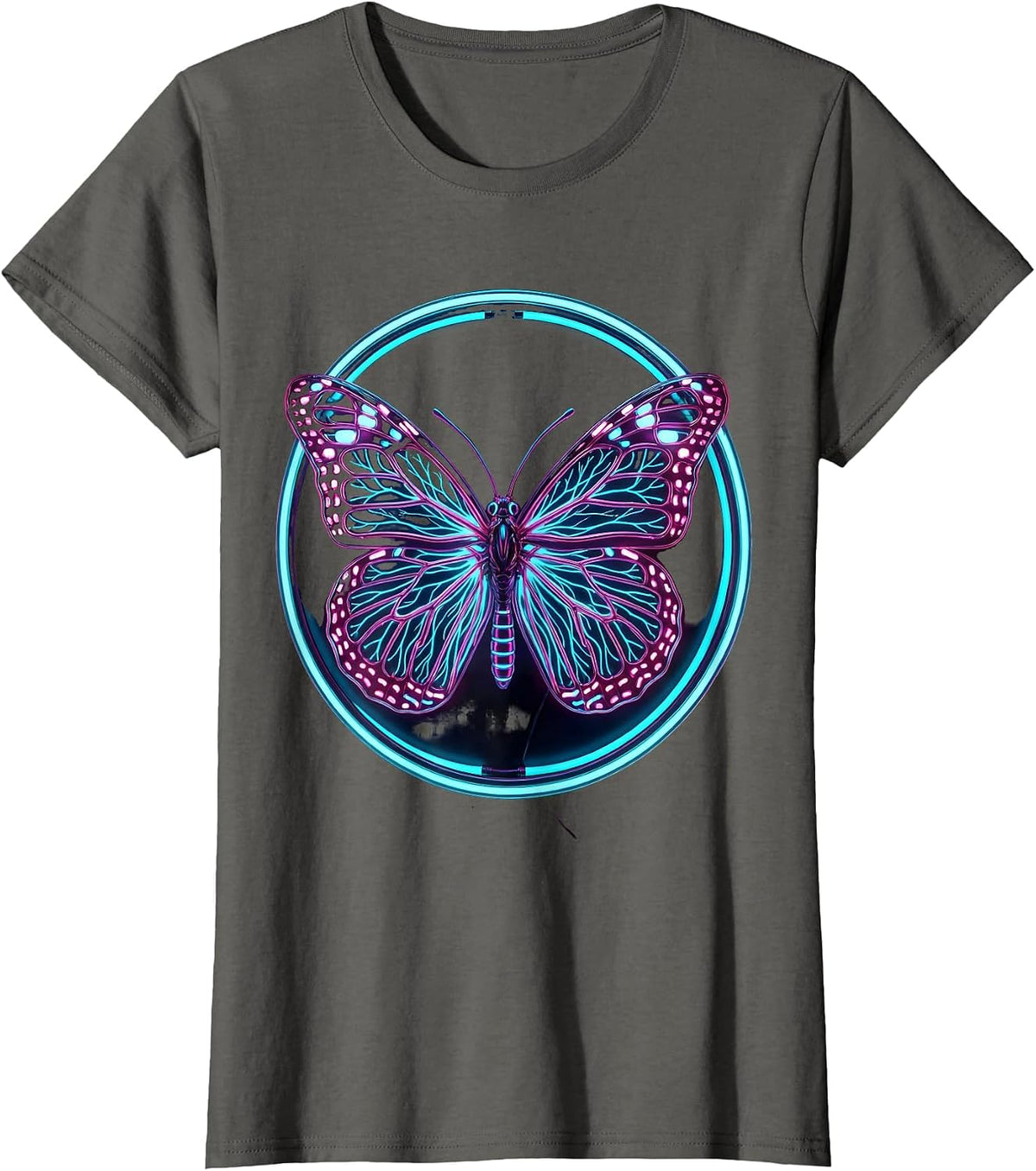 Women's Overstimulated Nervous System Butterfly Graphic T-Shirt - Asphalt Grey