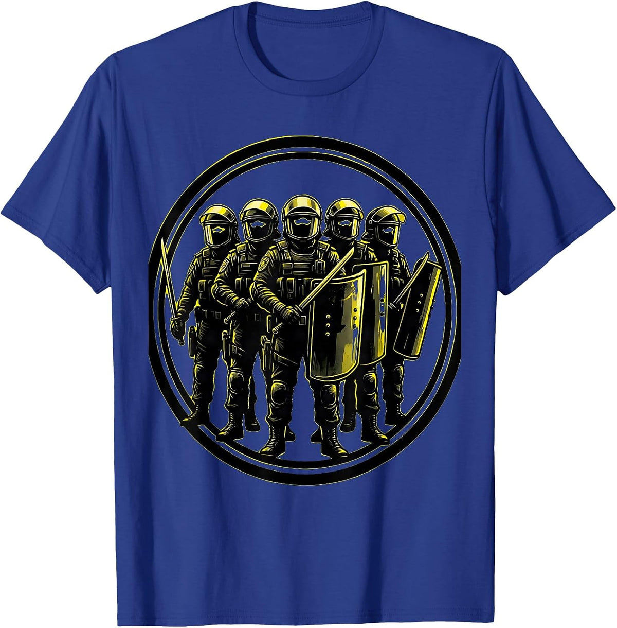 Riot Gear Formation Police Officer Graphic T-Shirt - Royal Blue