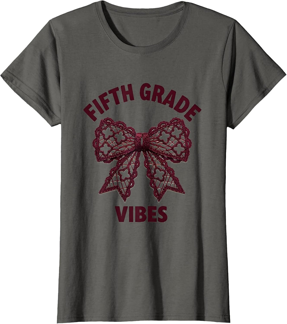 Women's Fifth Grade Vibes Coquette Bow Back to School Elementary T-Shirt - Asphalt Grey