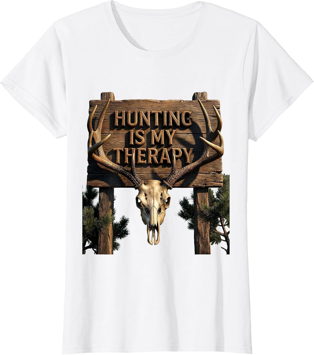 Women's Hunting Is My Therapy Outdoor Hunter Design T-Shirt - White