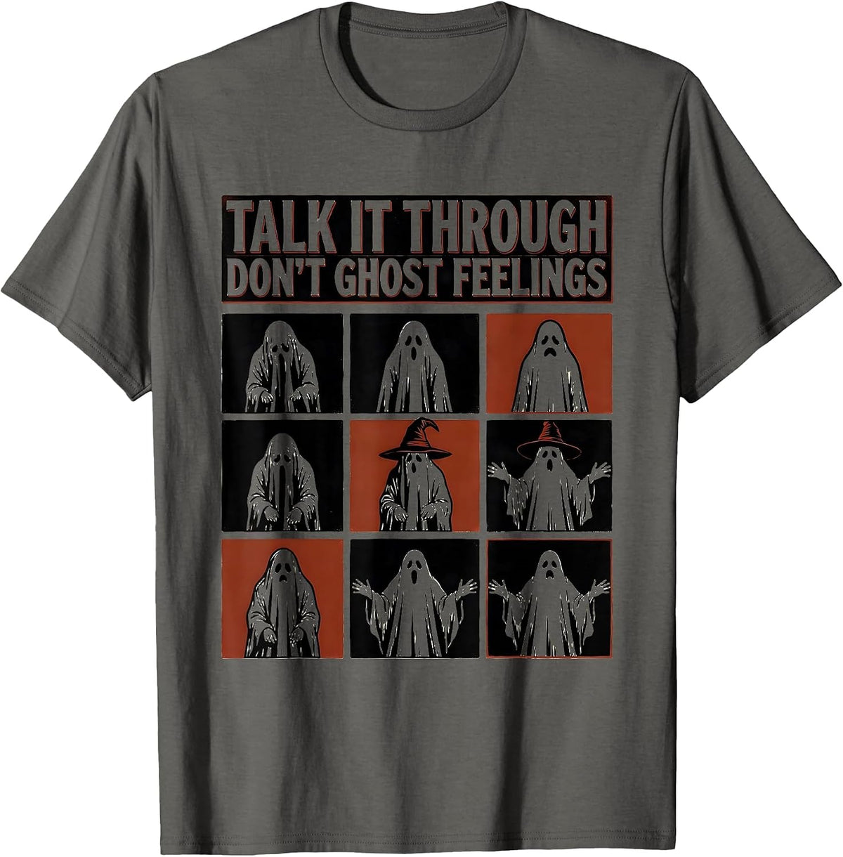 Men's Talk It Through, Don't Ghost Feelings Wood Type Letterpress T-Shirt - Asphalt Grey