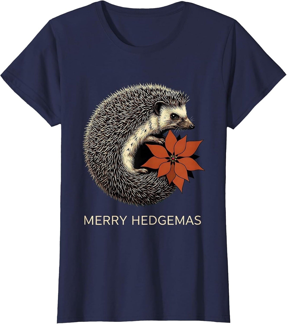 Women's Merry Hedgemas Cute Hedgehog Christmas Humor Gift for Kids T-Shirt - Navy Blue