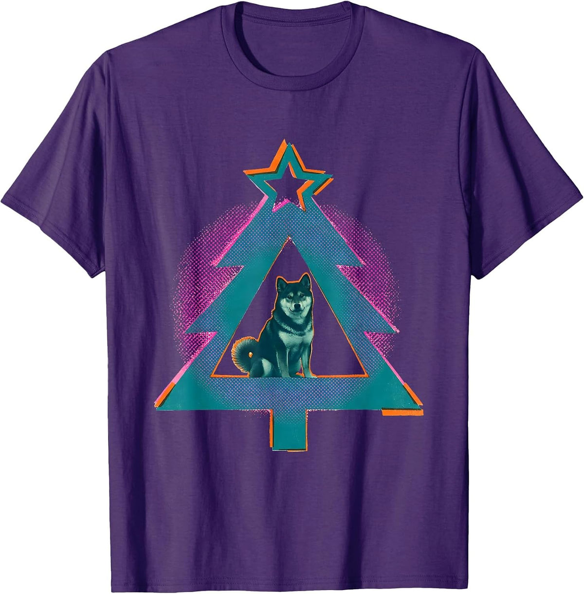 Triangular Christmas Tree Shiba Inu Dog Lover Humor T-Shirt - Purple