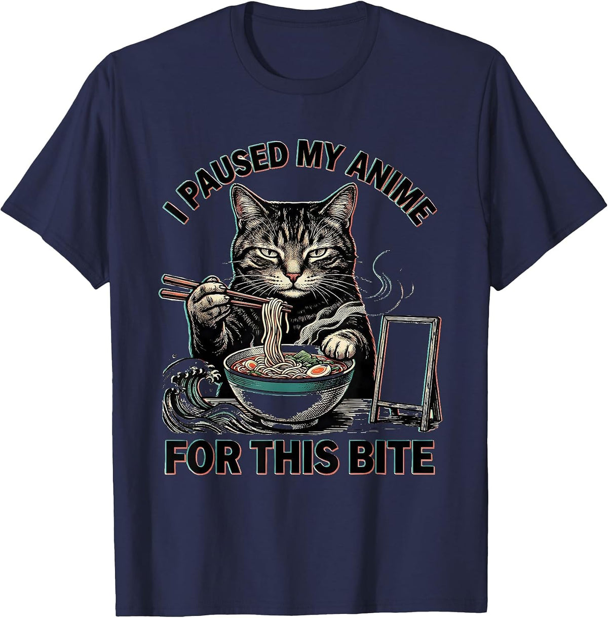 I Paused My Anime For This Bite Funny Cat Ramen Anime Gift T-Shirt - Navy Blue