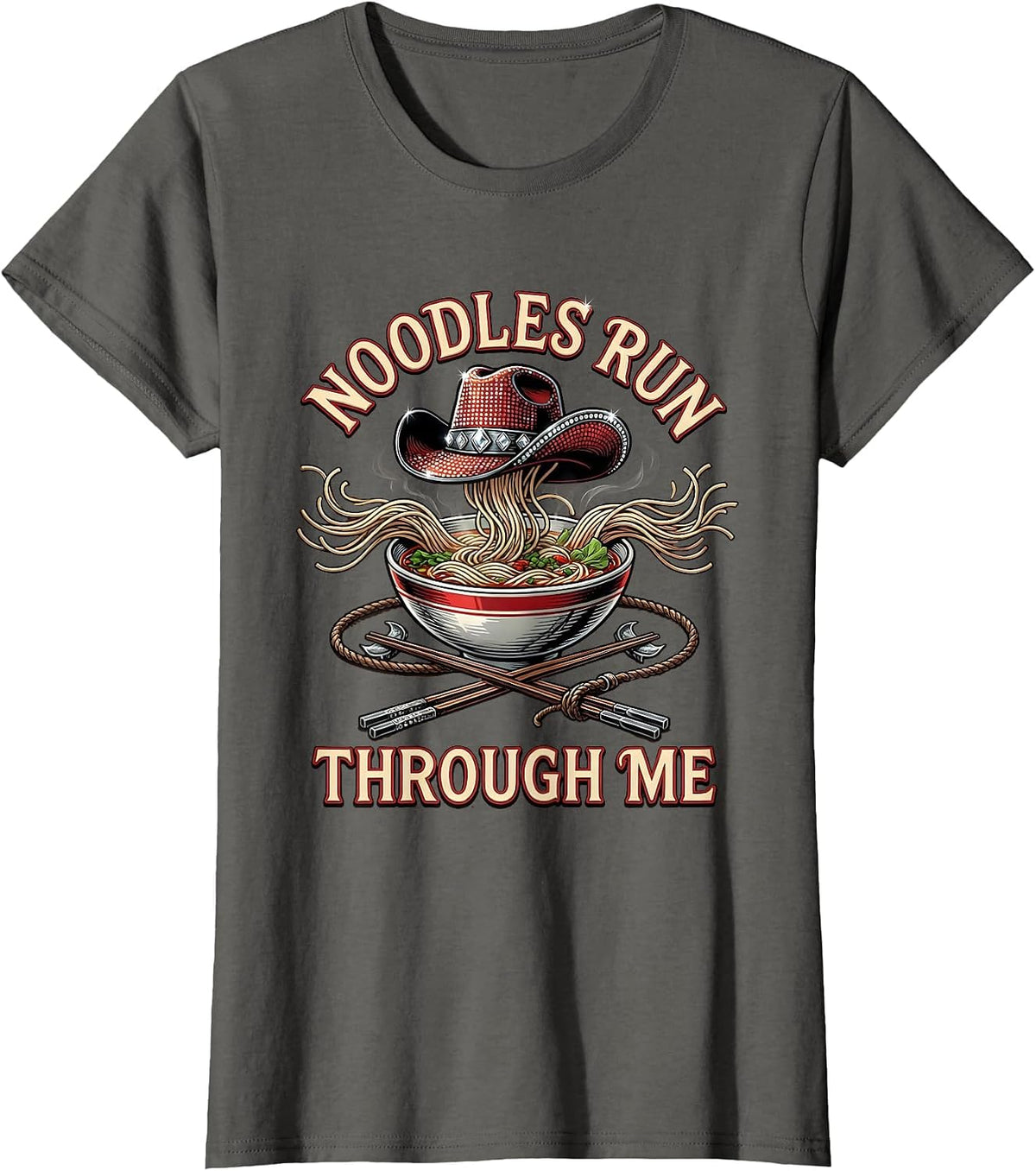 Women's Noodles Run Through Me Pho Lover Design T-Shirt - Asphalt Grey