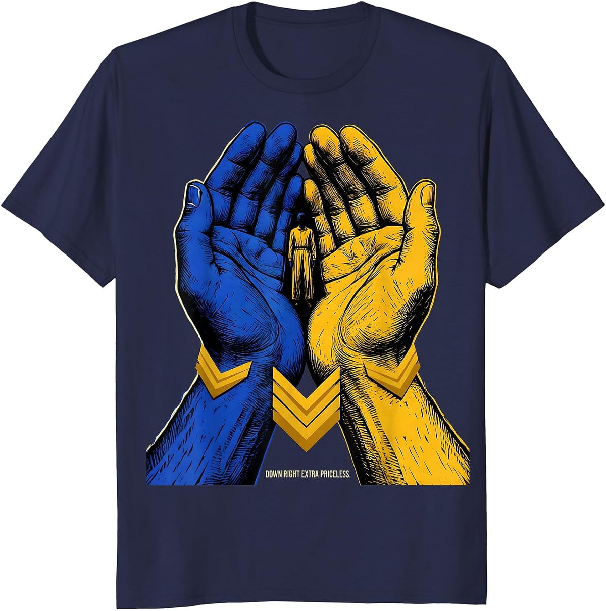 Men's Down Right Extra Priceless Linocut Down Syndrome Awareness T-Shirt - Navy Blue