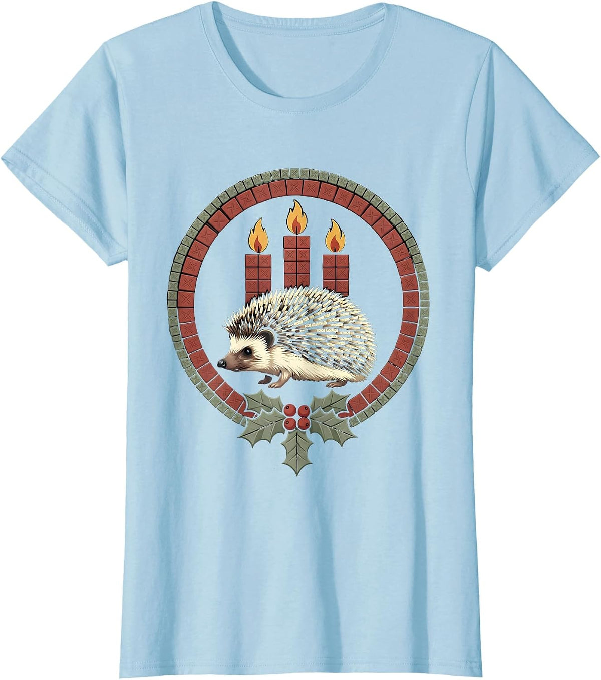 Women's Sealed Hedgehog Advent Badge Cute Christmas Animal Lover T-Shirt - Baby Blue