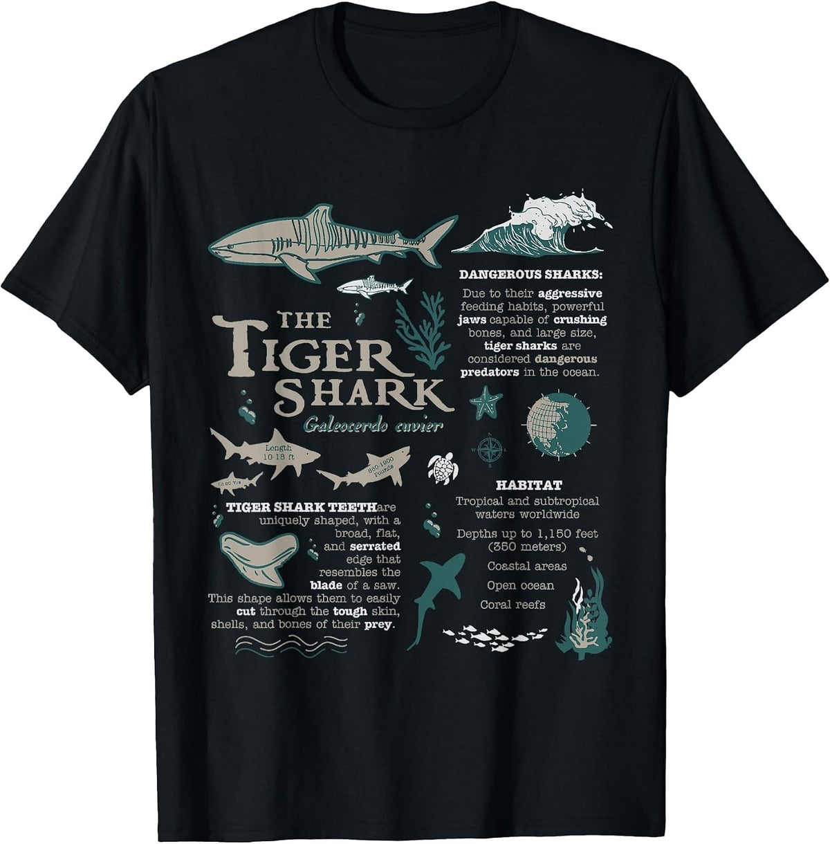 Tiger Shark Anatomy Marine Biologist T-Shirt - Black
