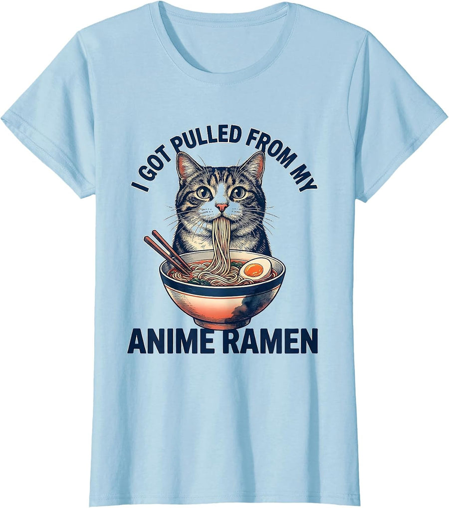 Women's I Got Pulled From My Anime Ramen Funny Kawaii Cat Anime Gift T-Shirt - Baby Blue