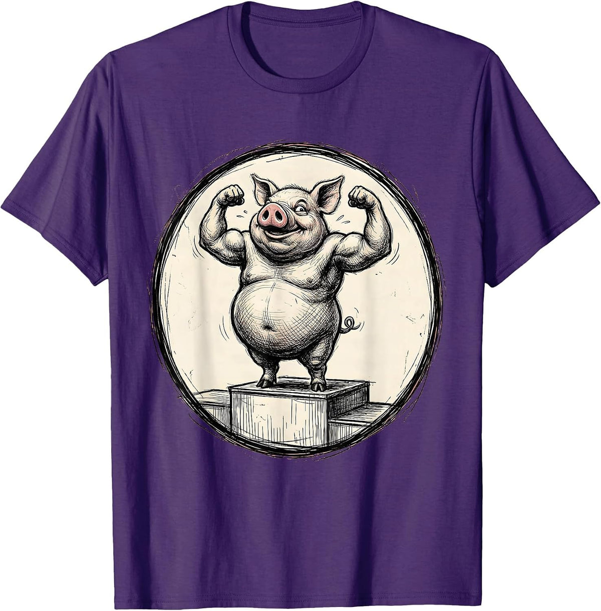 Men's Kinda Fit Sorta Fat Flexing Potbelly Pig T-Shirt - Purple