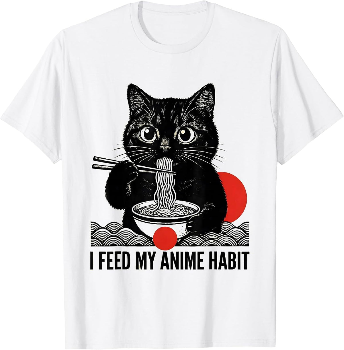 Men's I Feed My Anime Habit Funny Kawaii Anime Cat Ramen Gift T-Shirt - White