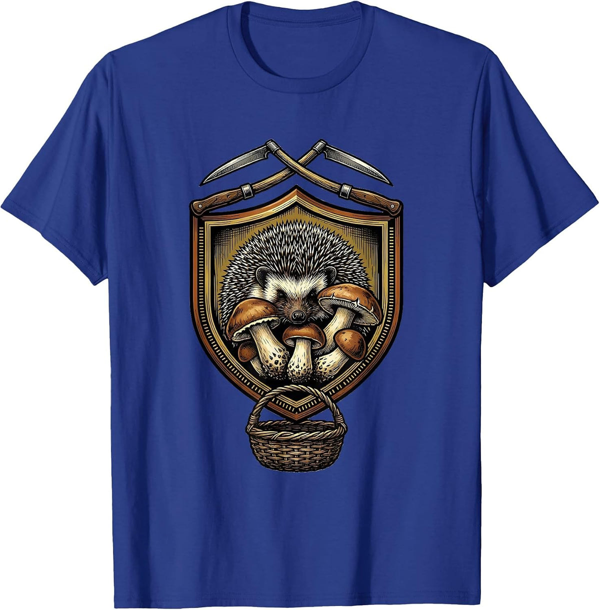 Men's Hedgehog Mushroom Emblem Forager Gift Foraging Hobbyist T-Shirt - Royal Blue