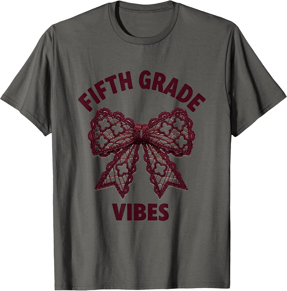 Men's Fifth Grade Vibes Coquette Bow Back to School Elementary T-Shirt - Asphalt Grey