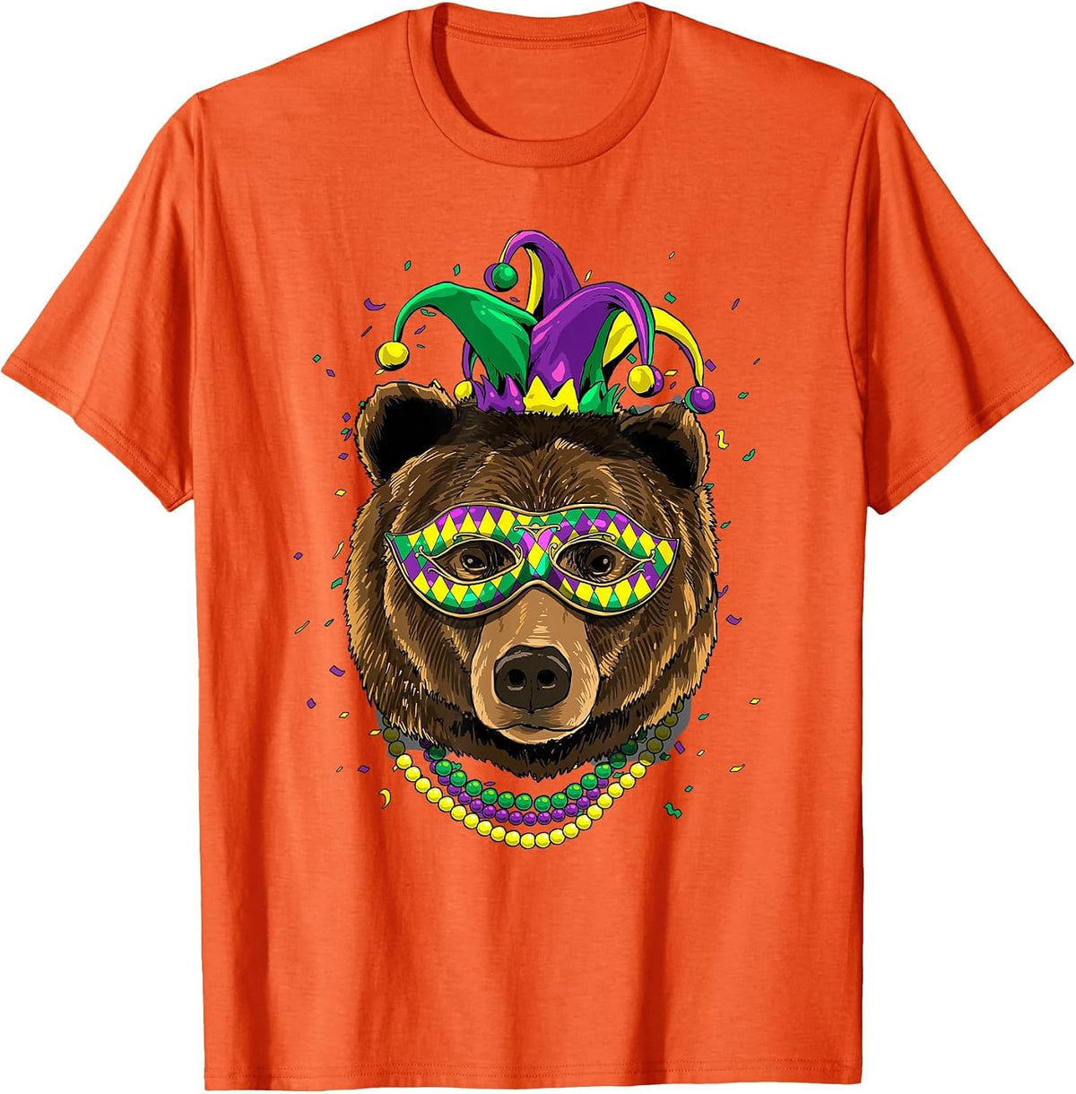 Bear Animal Lover Cute Mardi Gras Carnival Jester T-Shirt, Men, Orange, 3X-Large - As Pictured
