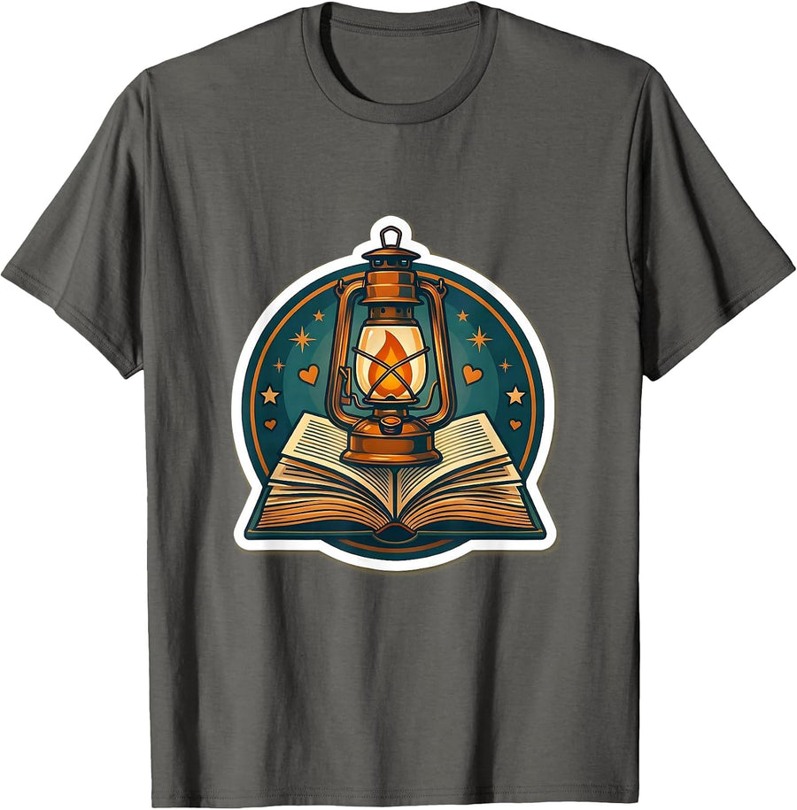 Kindness Teacher Lantern and Book Illustration T-Shirt - Asphalt Grey