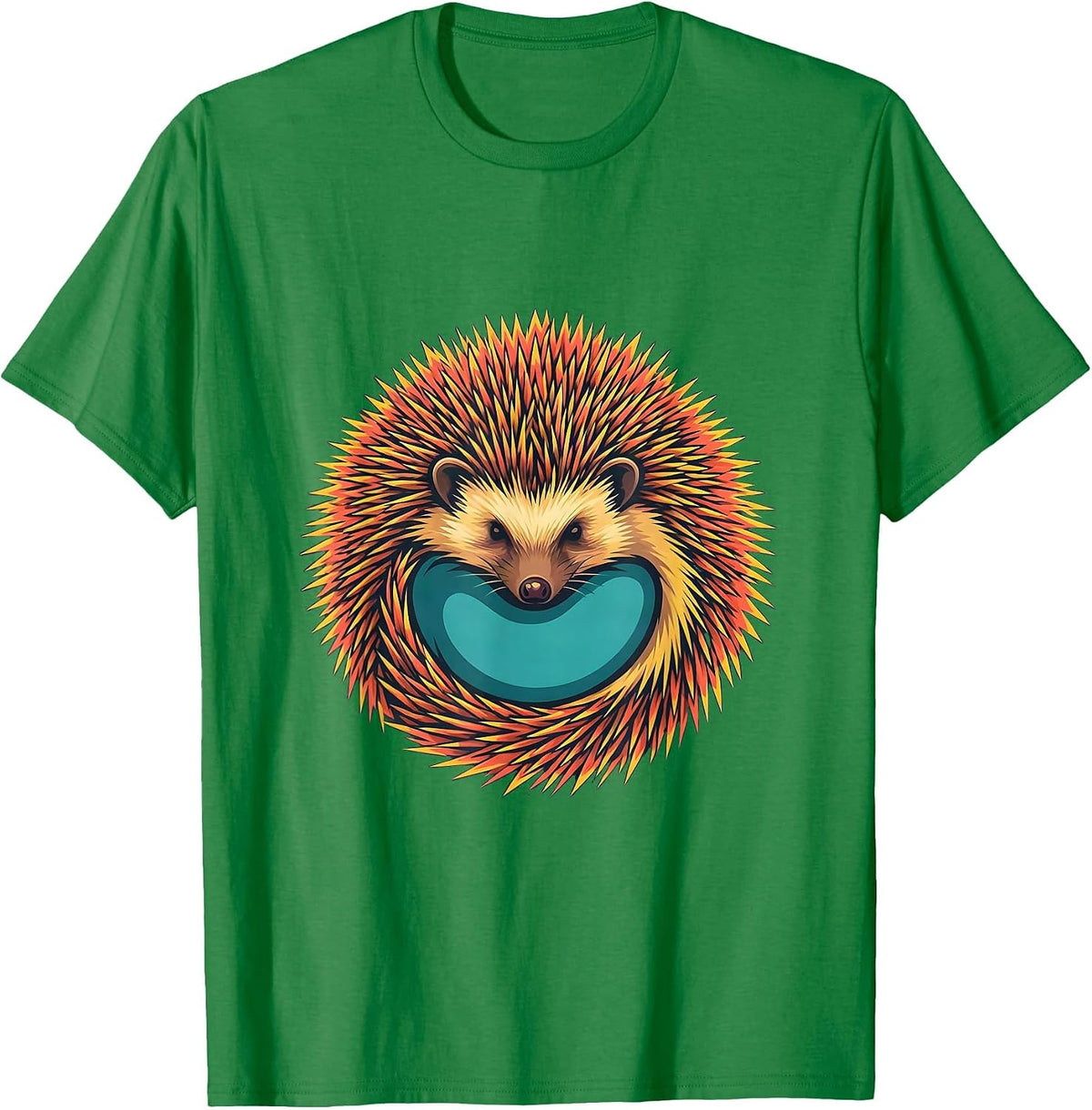 Men's Cute Hedgehog Lover Flat Vector Animal Humor T-Shirt - Kelly Green