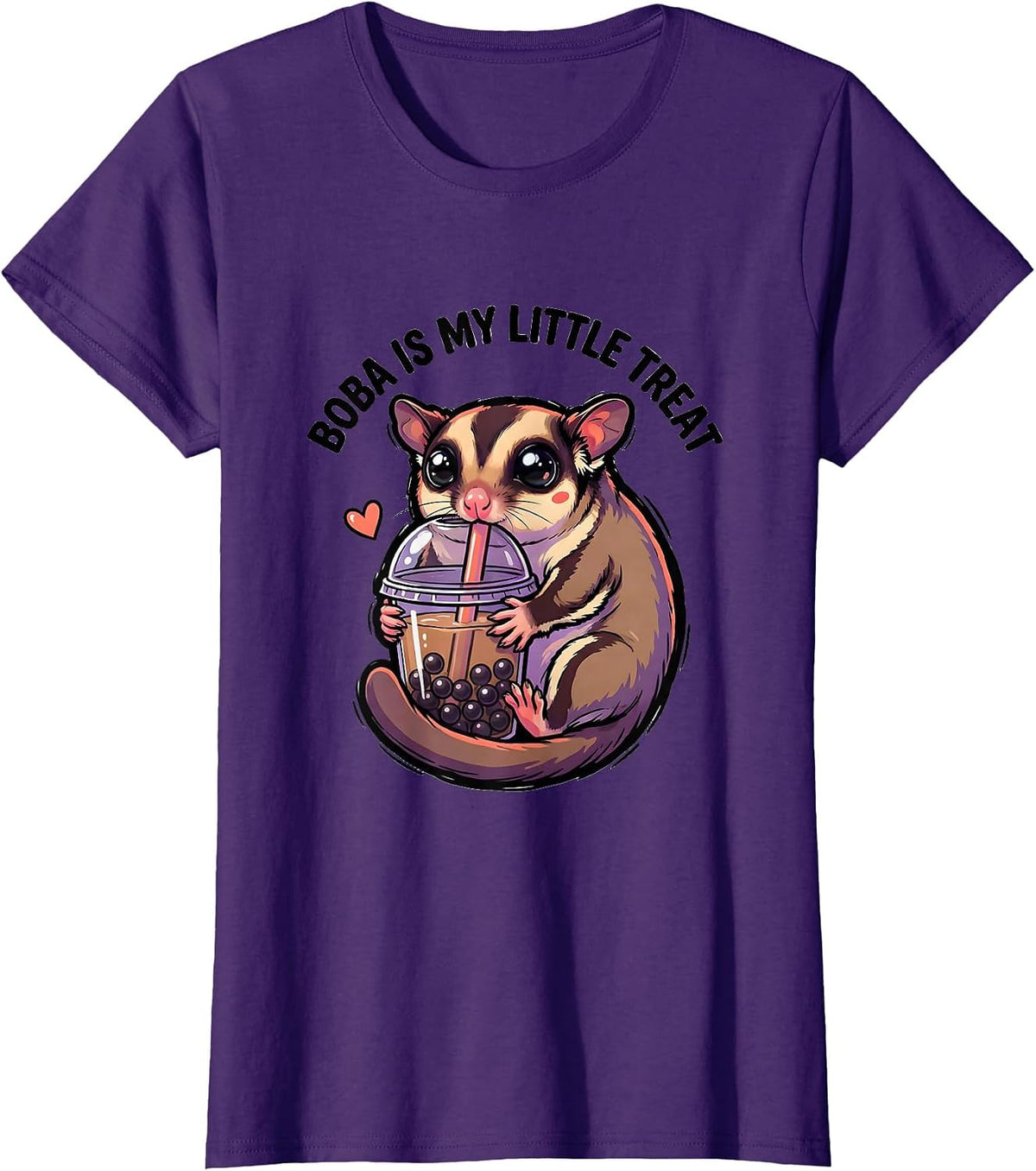 Women's Boba Is My Little Treat Cute Kawaii Sugar Glider Boba Tea T-Shirt - Purple