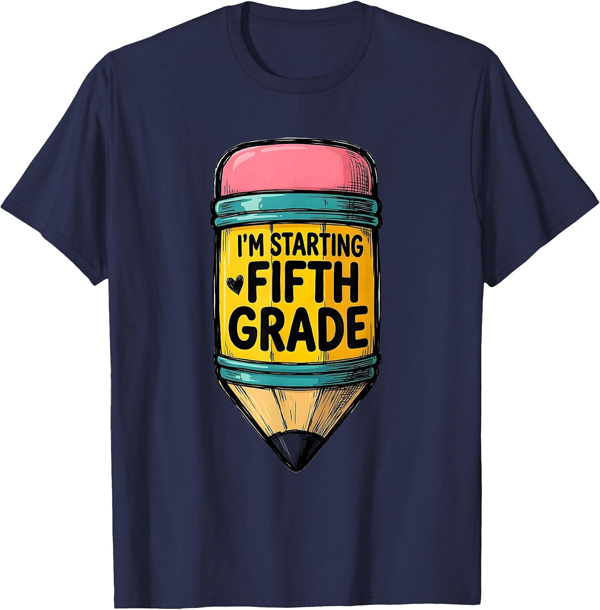 I'm Starting Fifth Grade Cute Back to School Pencil Coquette T-Shirt - Navy Blue