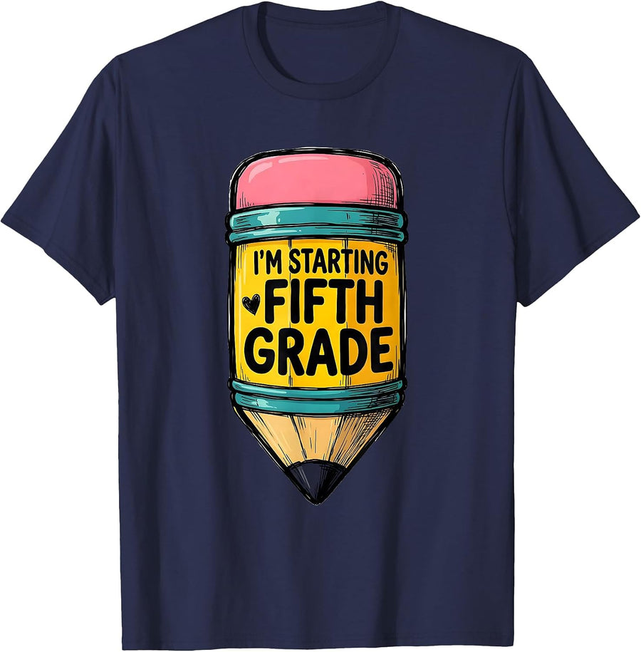 I'm Starting Fifth Grade Cute Back to School Pencil Coquette T-Shirt - Navy Blue