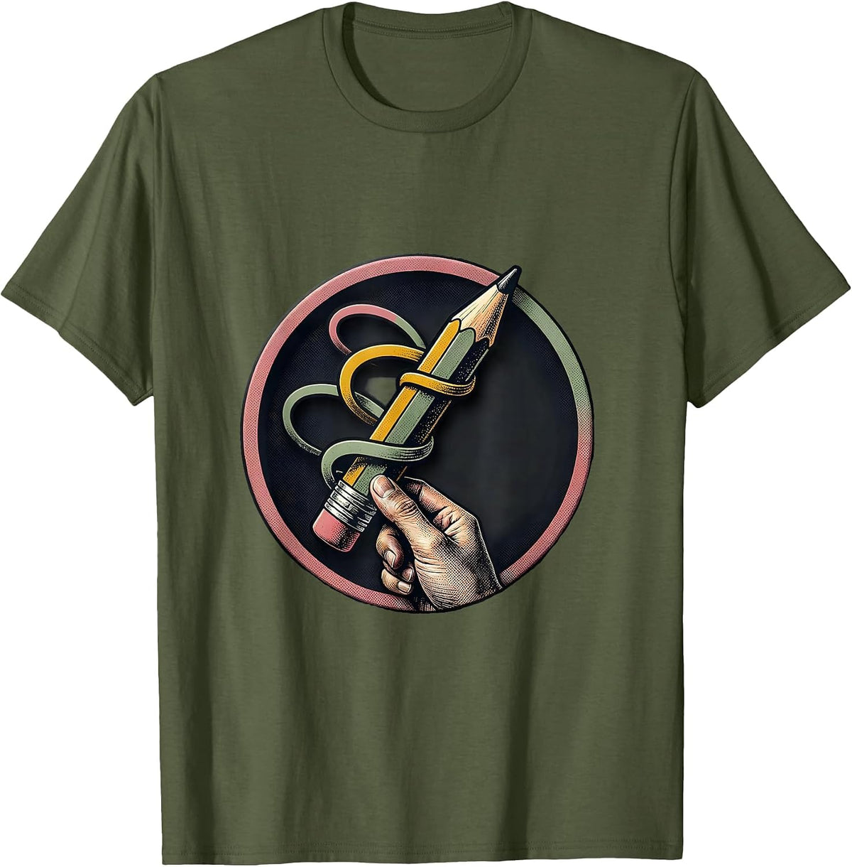 Men's Pencil Grip Occupational Therapy OT Month Workwear T-Shirt - Olive Green
