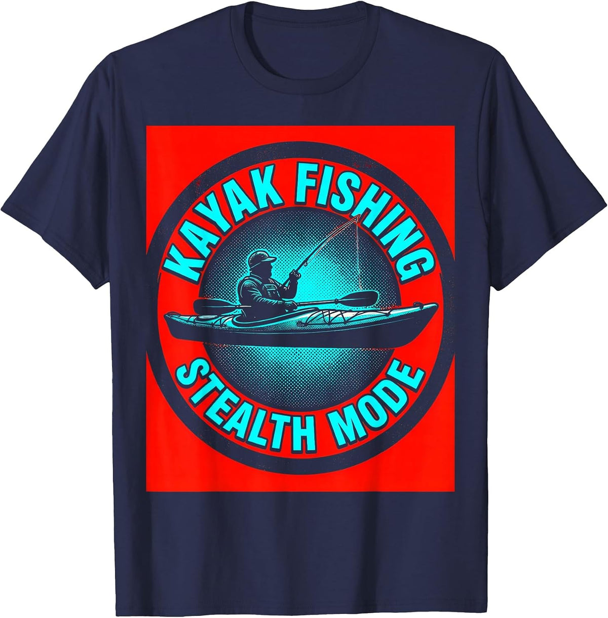 Kayak Fishing Stealth Mode Angler Design T-Shirt - Navy Blue