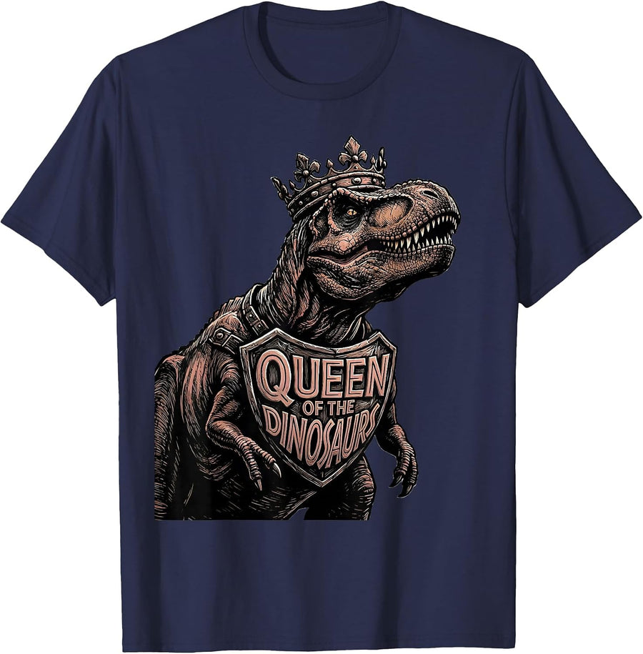 Queen of the Dinosaurs Dino Lover Design T-Shirt - Navy Blue
