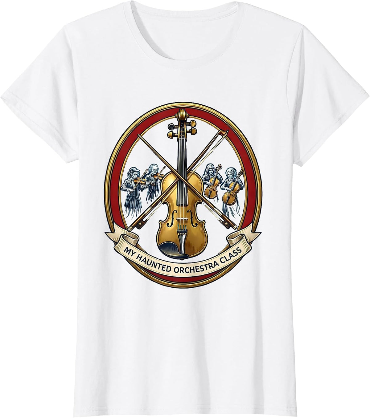 Women's My Haunted Orchestra Class Cute Ghost Music Teacher T-Shirt - White