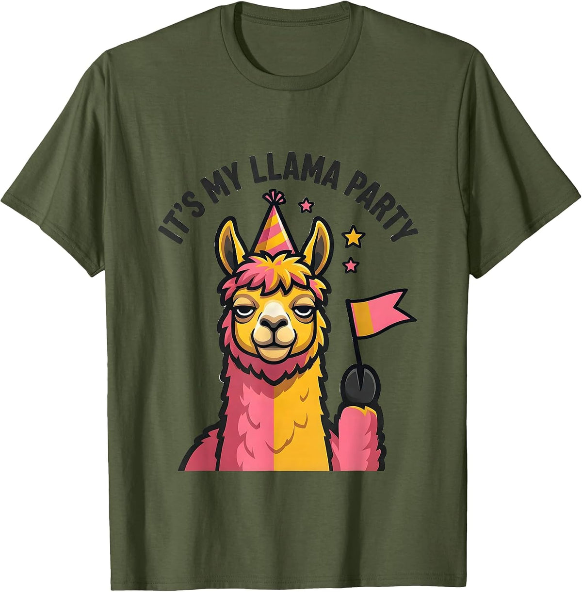 It's My Llama Party Funny Llama Lover Birthday Gift T-Shirt - Olive Green