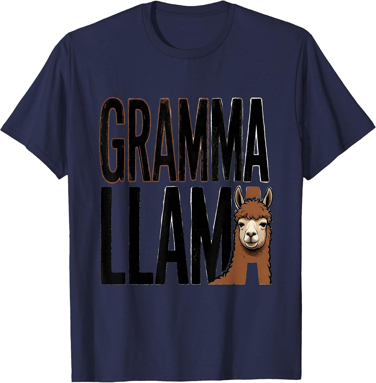 Men's Gramma Llama Funny Llama Alpaca Lover Gift Typography T-Shirt - Navy Blue