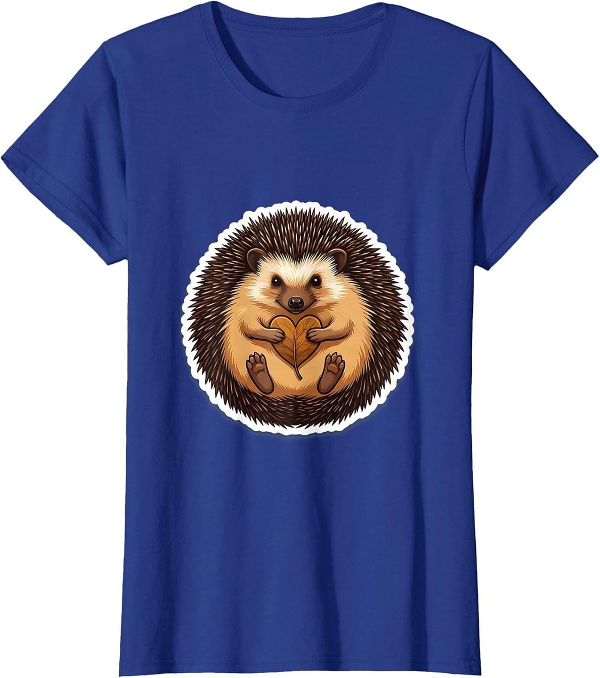 Women's Curled Hedgehog Cute Animal Lover Sticker Style T-Shirt - Royal Blue