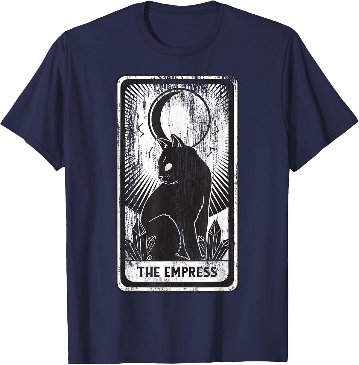 Black Cat Empress Tarot Card T-Shirt - Navy Blue